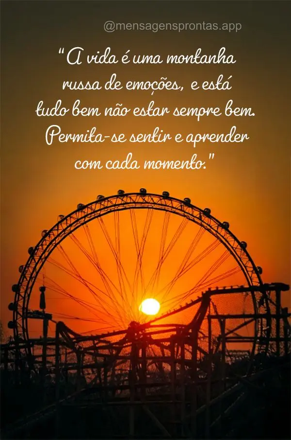 "A vida é uma montanha russa de emoções, e está tudo bem não estar sempre bem. Permita-se sentir e aprender com cada momento."