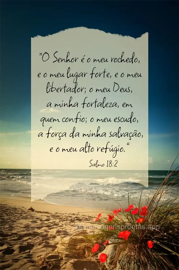 "O Senhor é o meu rochedo, e o meu lugar forte, e o meu libertador; o meu Deus, a minha fortaleza, em quem confio; o meu escudo, a força da minha salva...
