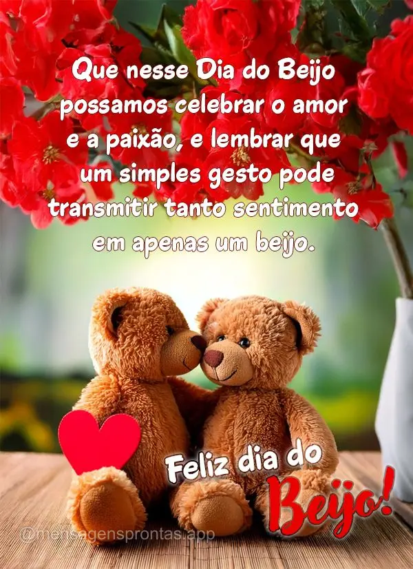 Que nesse Dia do Beijo possamos celebrar o amor e a paixão, e lembrar que um simples gesto pode transmitir tanto sentimento em apenas um beijo. Feliz di...