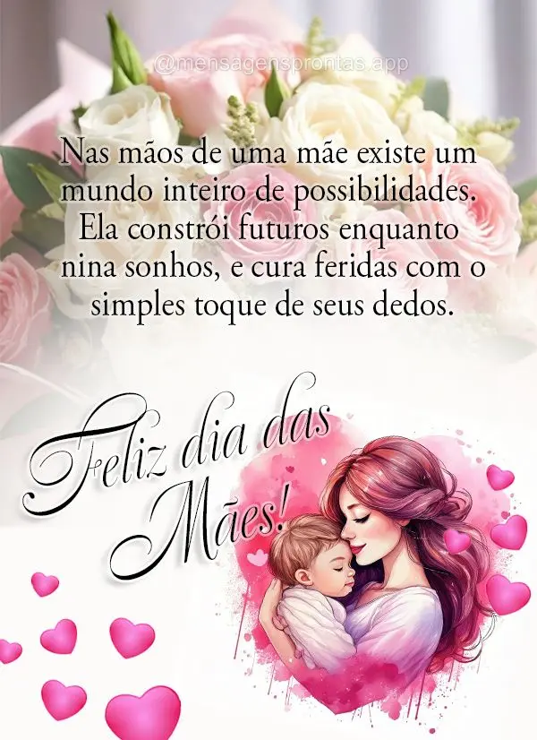 Nas mãos de uma mãe existe um mundo inteiro de possibilidades. Ela constrói futuros enquanto nina sonhos, e cura feridas com o simples toque de seus d...
