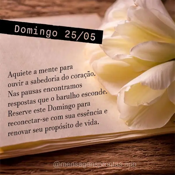 Aquiete a mente para ouvir a sabedoria do coração. Nas pausas encontramos respostas que o barulho esconde. Reserve este Domingo para reconectar-se com ...