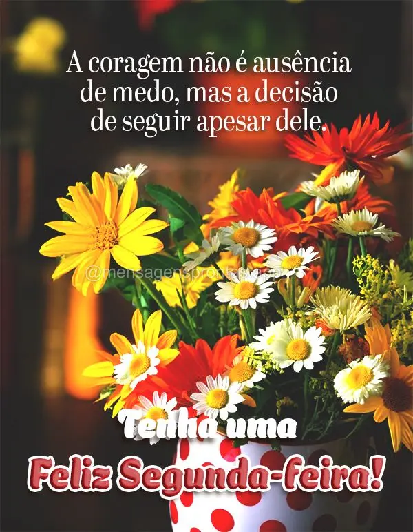 A coragem não é ausência de medo, mas a decisão de seguir apesar dele. Tenha uma Feliz Segunda-feira!