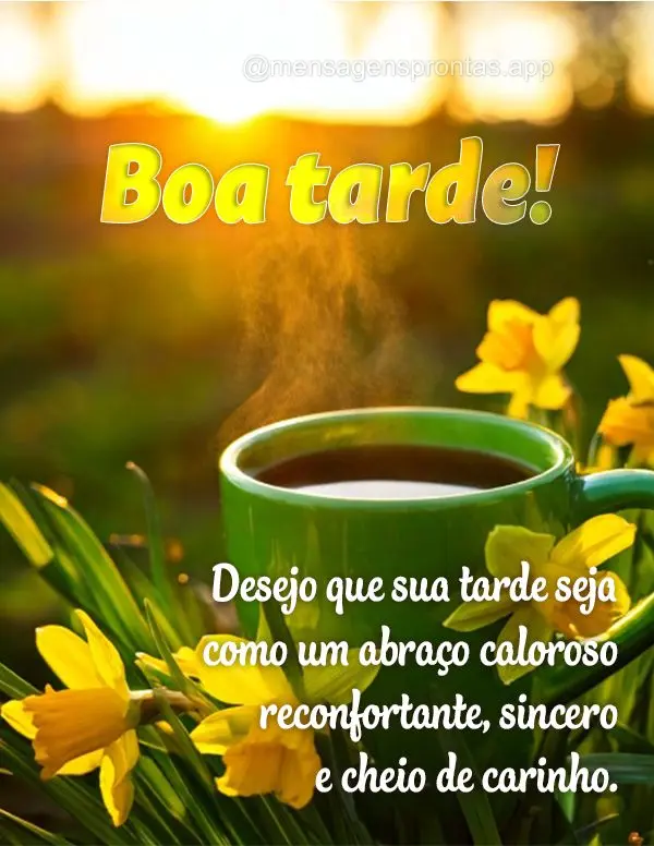 Desejo que sua tarde seja como um abraço caloroso - reconfortante, sincero e cheio de carinho. Boa tarde!