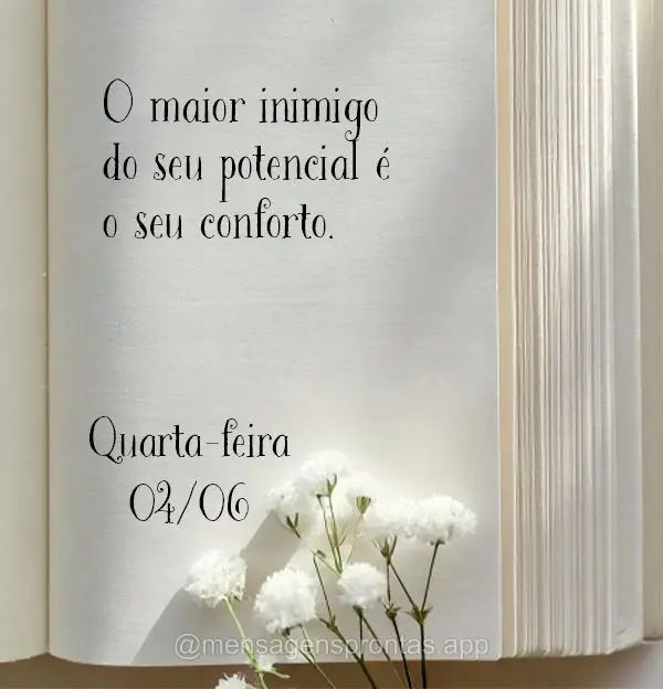 O maior inimigo do seu potencial é o seu conforto. Quarta-feira 04/06