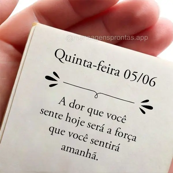 A dor que você sente hoje será a força que você sentirá amanhã. Quinta-feira 05/06