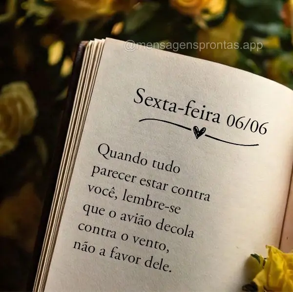 Quando tudo parecer estar contra você, lembre-se que o avião decola contra o vento, não a favor dele. Sexta-feira 06/06