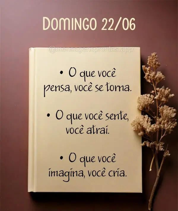 "O que você pensa, você se torna. O que você sente, você atrai. O que você imagina, você cria." Domingo 22/06