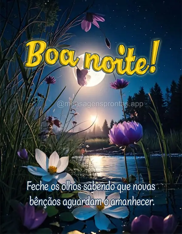 Feche os olhos sabendo que novas bênçãos aguardam o amanhecer. Boa noite!