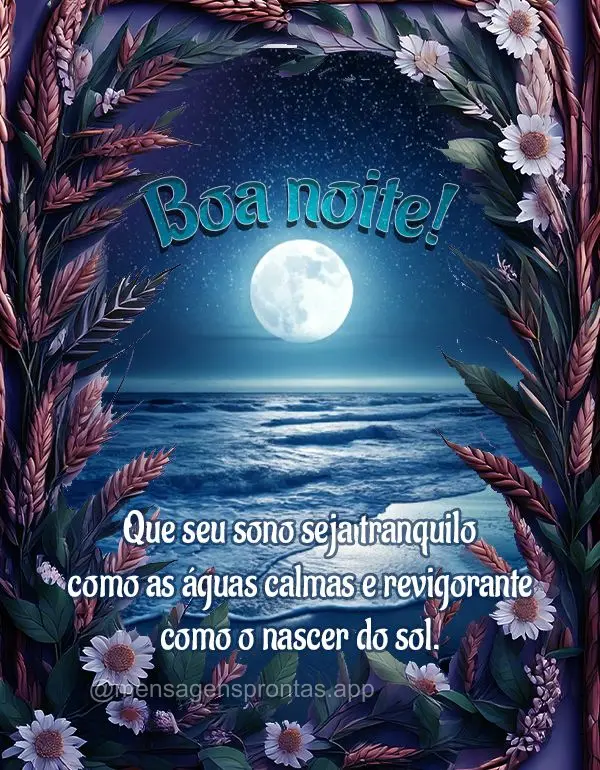Que seu sono seja tranquilo como as águas calmas e revigorante como o nascer do sol. Boa noite!