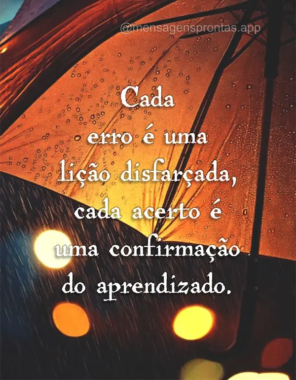 Cada erro é uma lição disfarçada, cada acerto é uma confirmação do aprendizado.