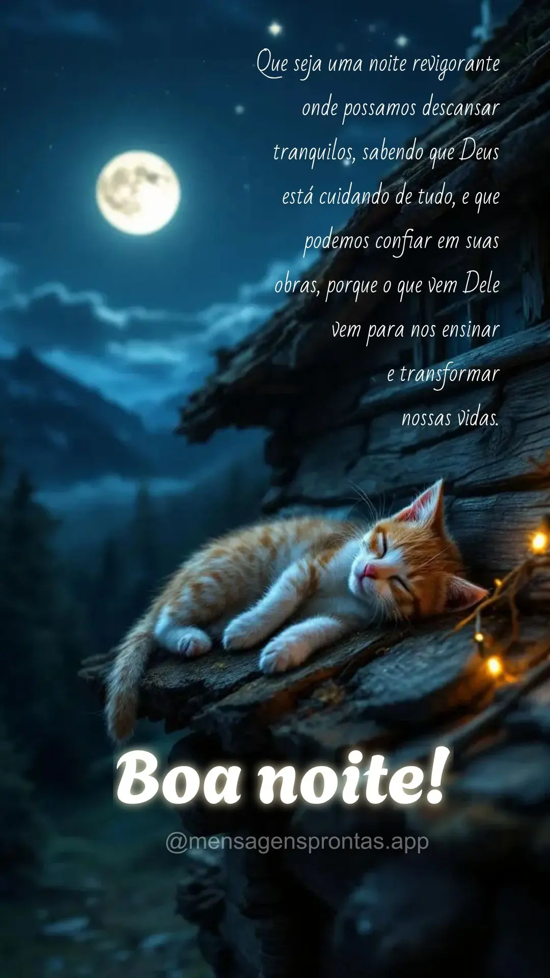 Que seja uma noite revigorante onde possamos descansar tranquilos, sabendo que Deus está cuidando de tudo, e que podemos confiar em suas obras, porque o...