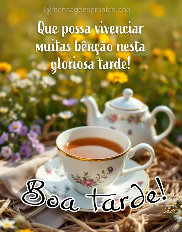 Que possa vivenciar muitas bênção nesta gloriosa tarde! Boa tarde!