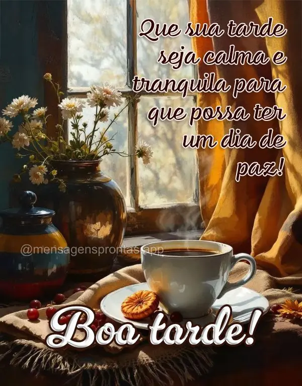 Que sua tarde seja calma e tranquila para que possa ter um dia de paz! Boa tarde!