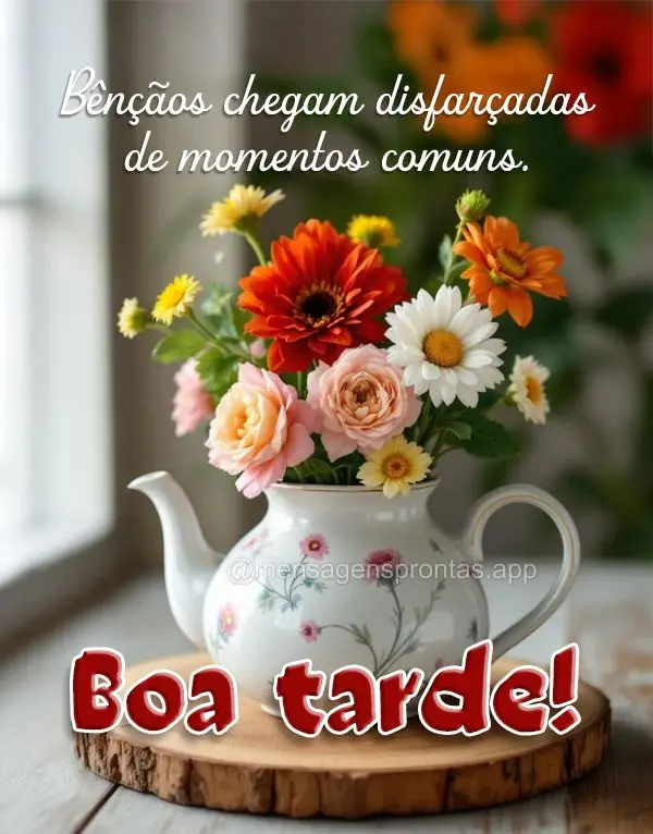 Bênçãos chegam disfarçadas de momentos comuns. Boa tarde!