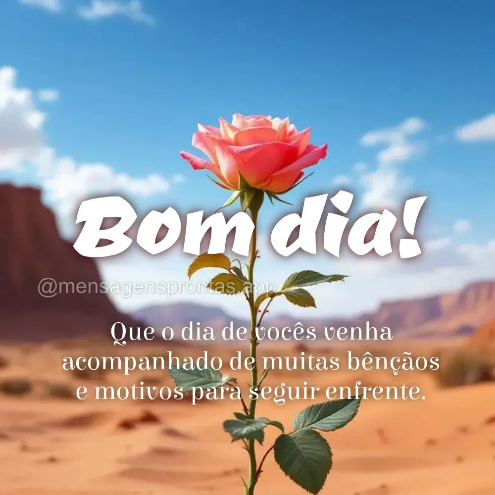Que o dia de vocês venha acompanhado de muitas bênçãos e motivos para seguir enfrente.  Bom dia!