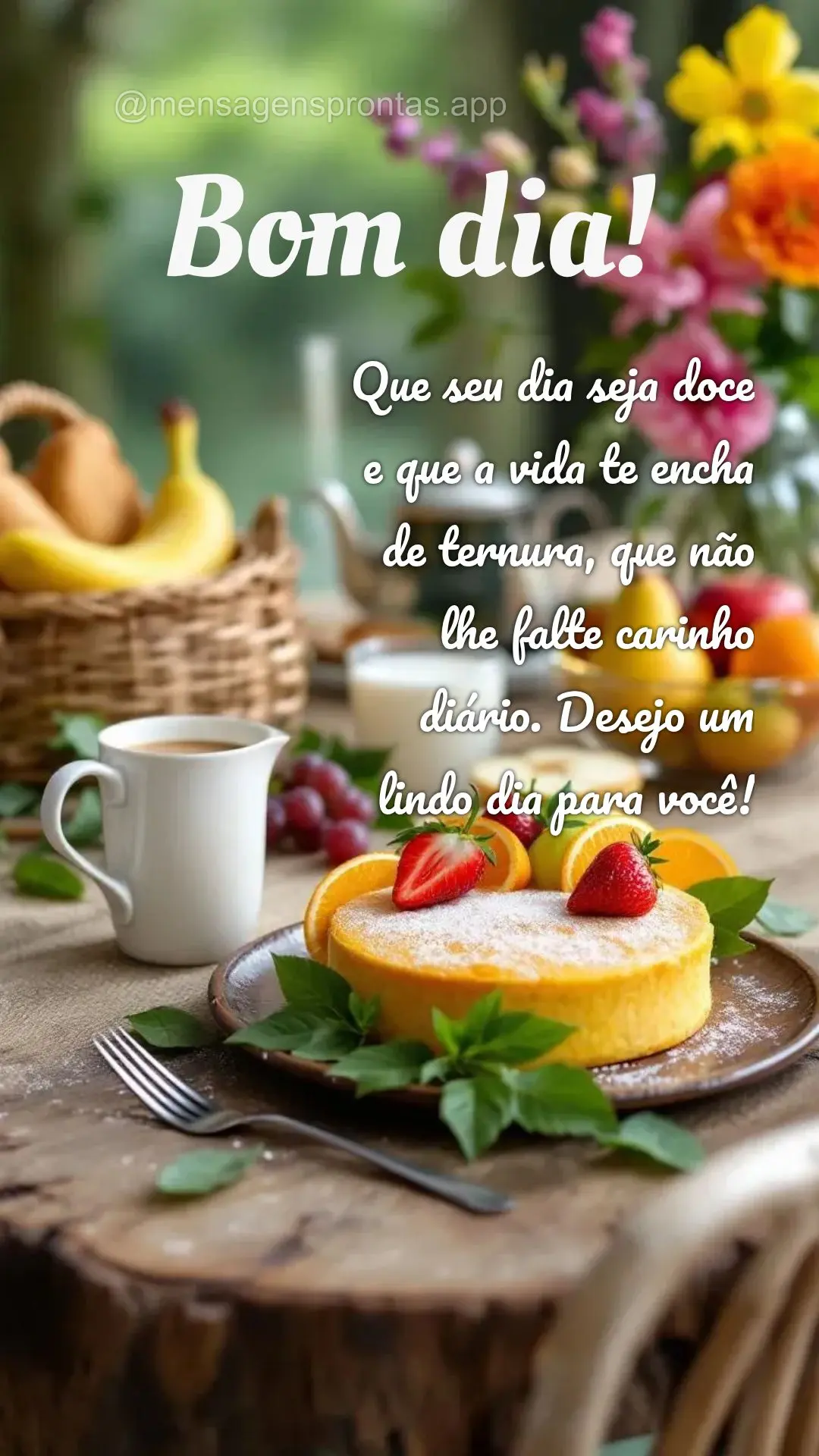 Que seu dia seja doce e que a vida te encha de ternura, que não lhe falte carinho diário. Desejo um lindo dia para você! Bom dia!