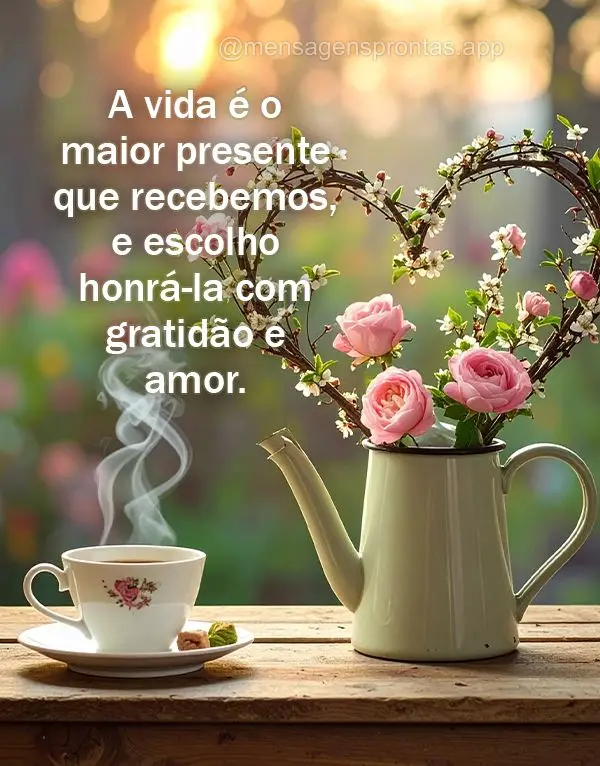 A vida é o maior presente que recebemos, e escolho honrá-la com gratidão e amor.