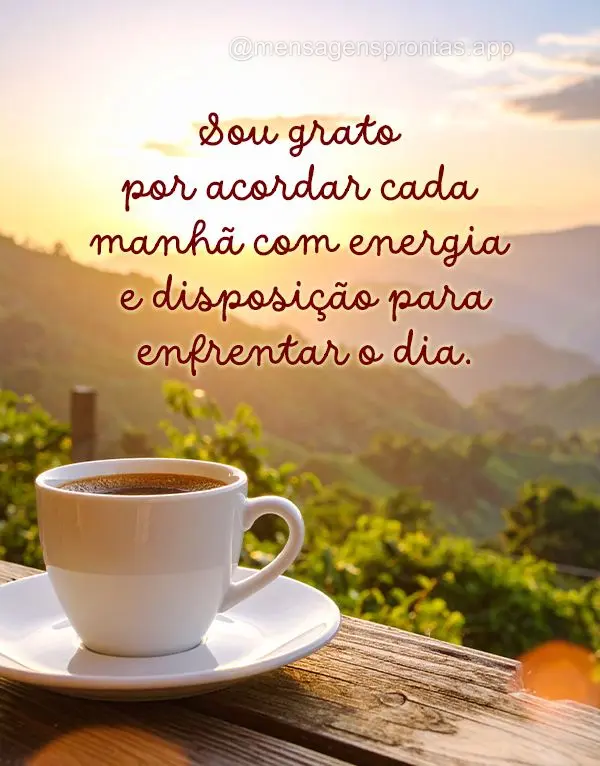 Sou grato por acordar cada manhã com energia e disposição para enfrentar o dia.