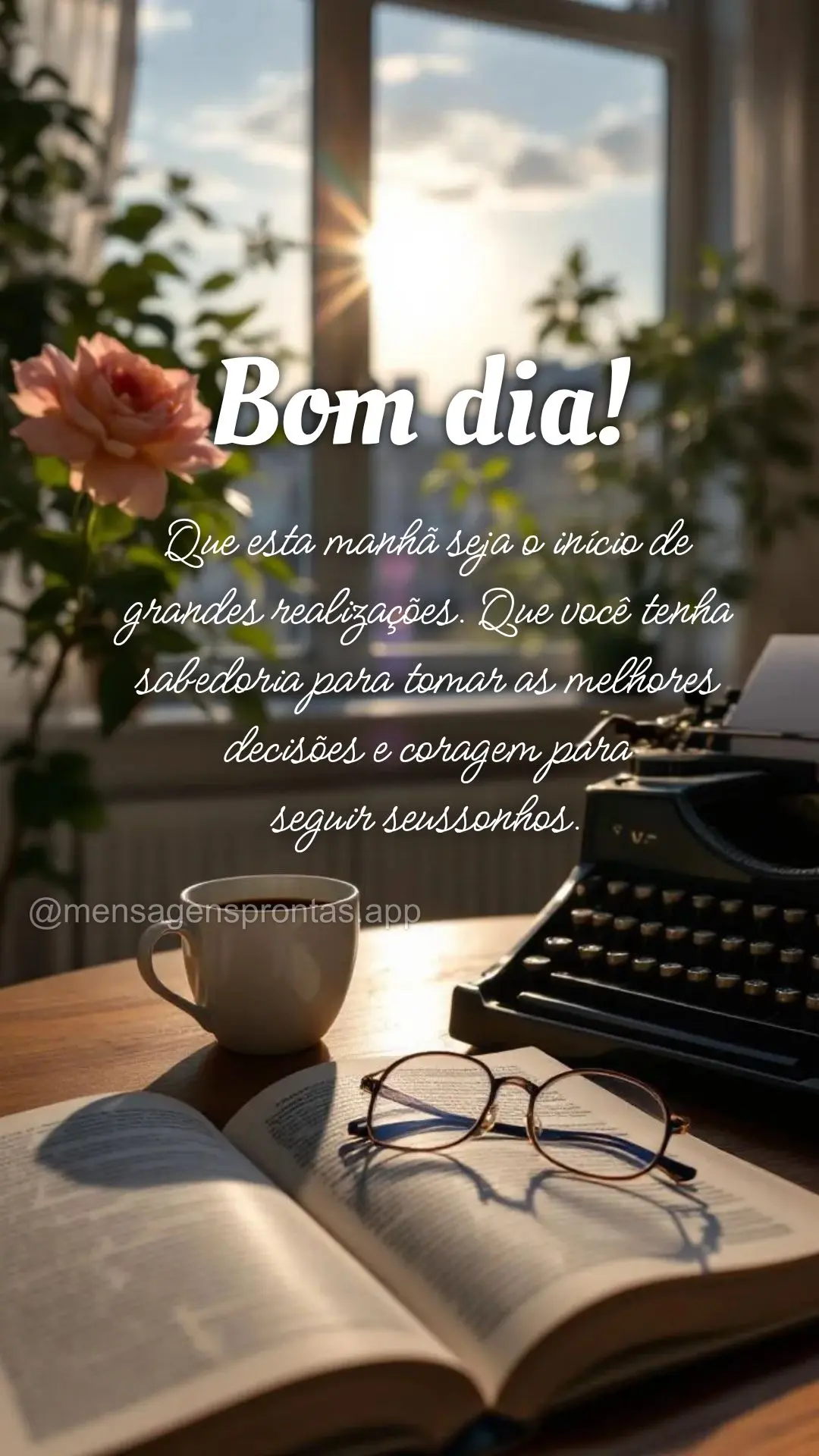 Que esta manhã seja o início de 
grandes realizações. Que você tenha 
sabedoria para tomar as melhores 
decisões e coragem para 
seguir seusson...
