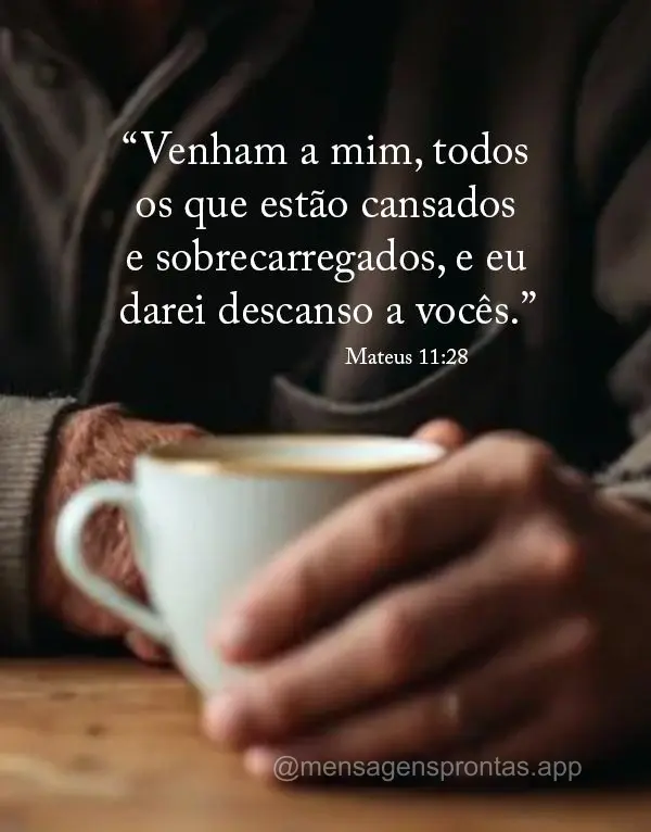 "Venham a mim, todos os que estão cansados e sobrecarregados, e eu darei descanso a vocês." Mateus 11:28