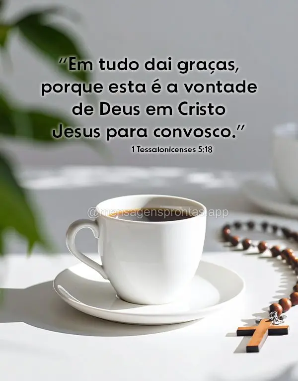 "Em tudo dai graças, porque esta é a vontade de Deus em Cristo Jesus para convosco." 1 Tessalonicenses 5:18