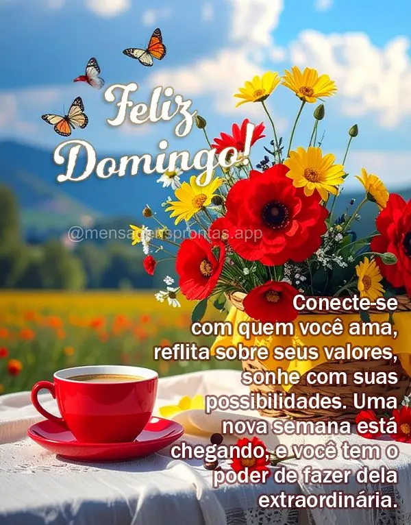 Conecte-se com quem você ama, reflita sobre seus valores, sonhe com suas possibilidades. Uma nova semana está chegando, e você tem o poder de fazer de...