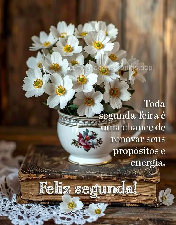 Os recomeços não precisam esperar o ano novo. Toda segunda-feira é uma chance de renovar seus propósitos e energia. Feliz Segunda!