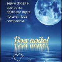 Que seja uma noite de paz e harmonia, que seus sonhos sejam doces e que possa desfrutar desta noite em boa companhia. Boa noite!