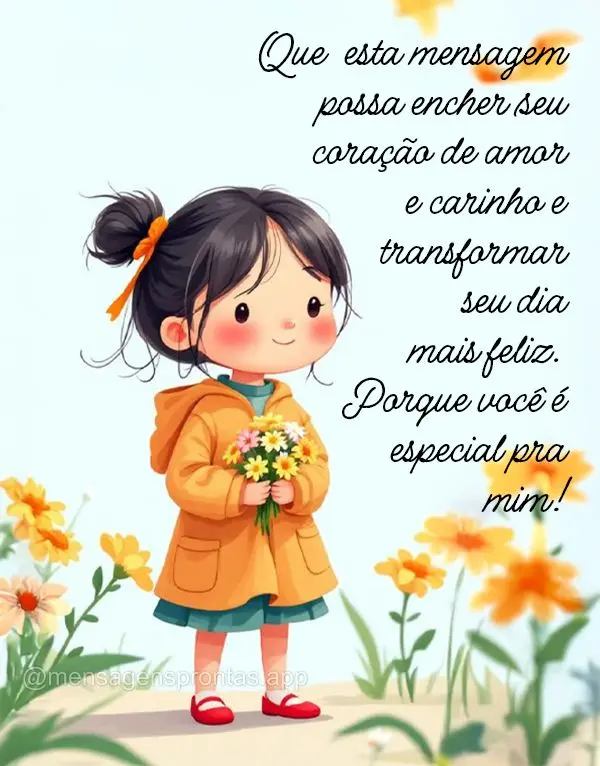 Que esta mensagem possa encher seu coração de amor e carinho e transformar 
seu dia mais feliz. Porque você é  especial pra mim!