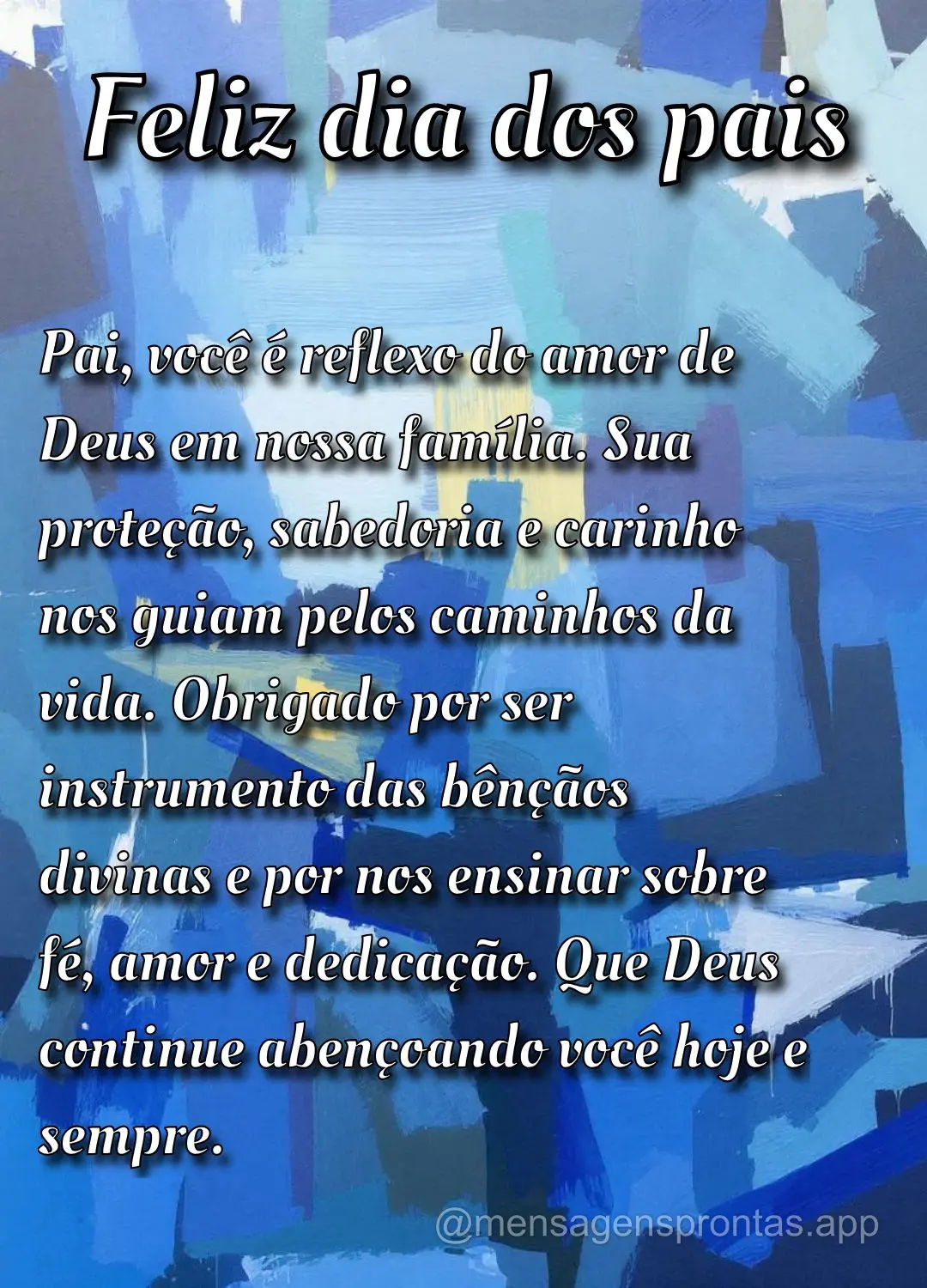 Pai, você é reflexo do amor de Deus em nossa família. Sua proteção, sabedoria e carinho nos guiam pelos caminhos da vida. Obrigado por ser instrumen...