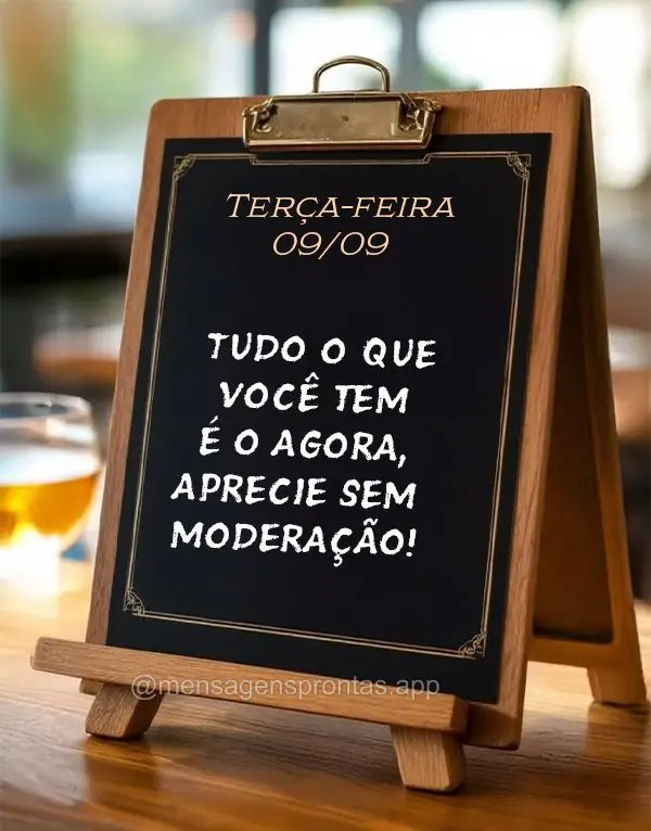 Tudo o que você tem é o agora, aprecie sem moderação! Terça-feira 09/09