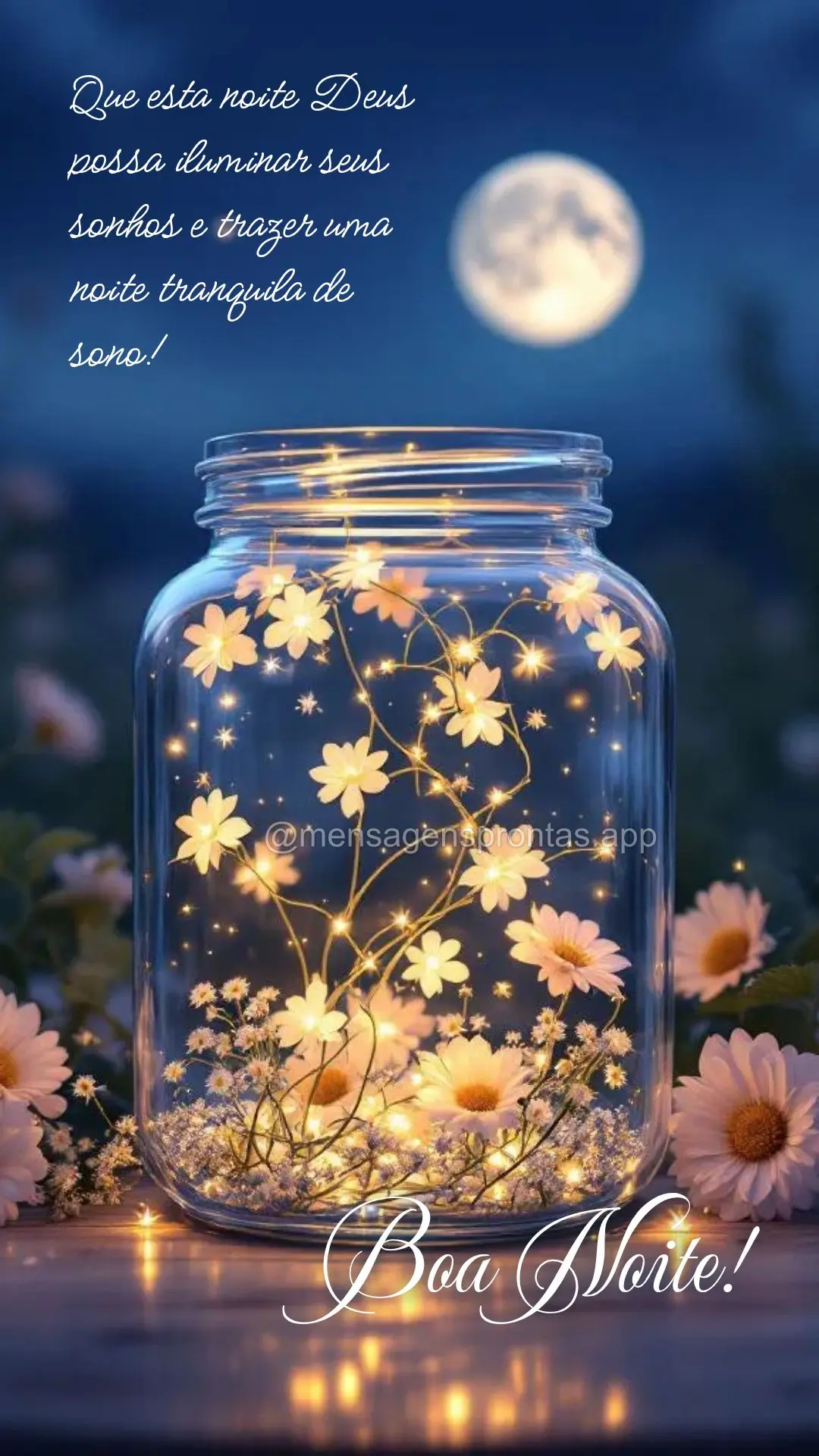 Que esta noite Deus possa iluminar seus sonhos e trazer uma noite tranquila de sono! Boa Noite!