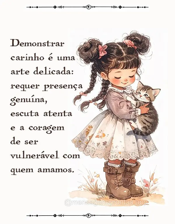 Demonstrar carinho é uma arte delicada: requer presença genuína, escuta atenta e a coragem de ser vulnerável com quem amamos.