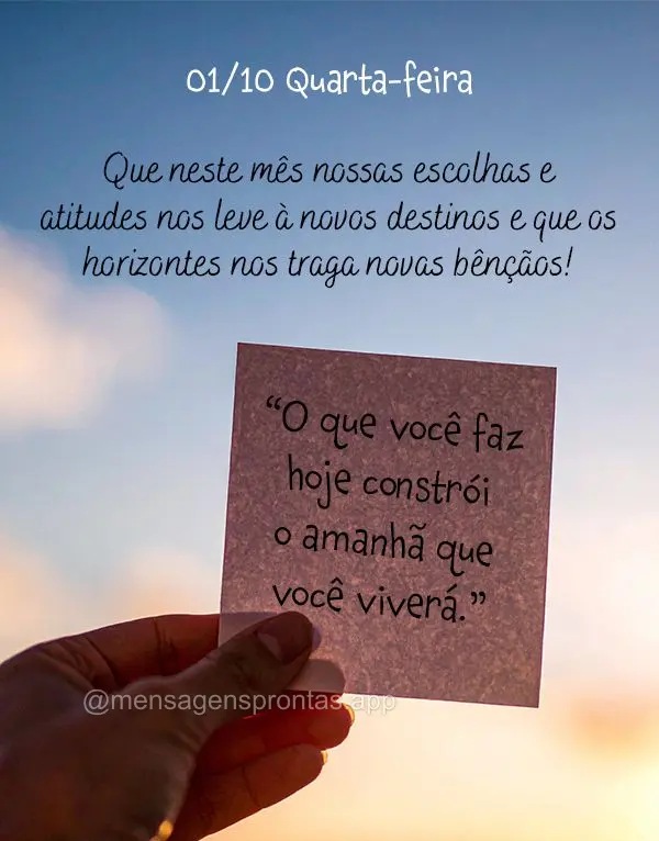 "O que você faz hoje constrói o amanhã que você viverá."
Que neste mês nossas escolhas e atitudes nos leve à novos destinos e que os horizontes n...