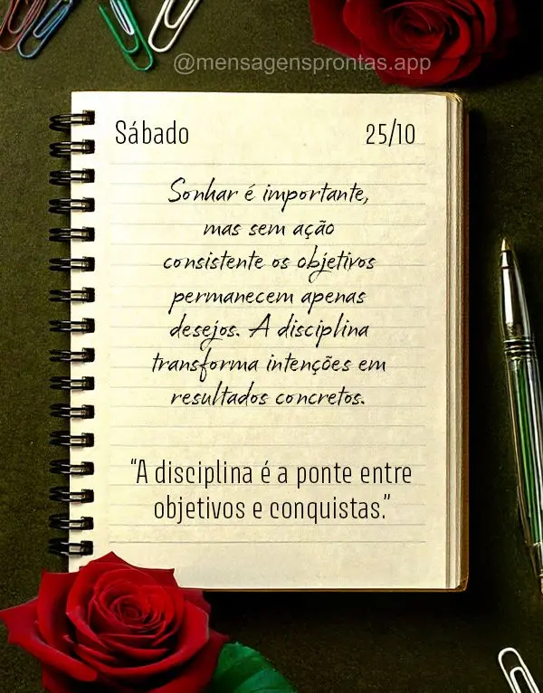"A disciplina é a ponte entre objetivos e conquistas."
Sonhar é importante, mas sem ação consistente os objetivos permanecem apenas desejos. A disci...