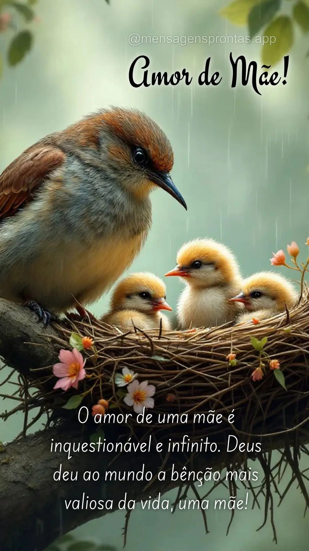 O amor de uma mãe é inquestionável e infinito. Deus deu ao mundo a bênção mais valiosa da vida, uma mãe! Amor de Mãe!