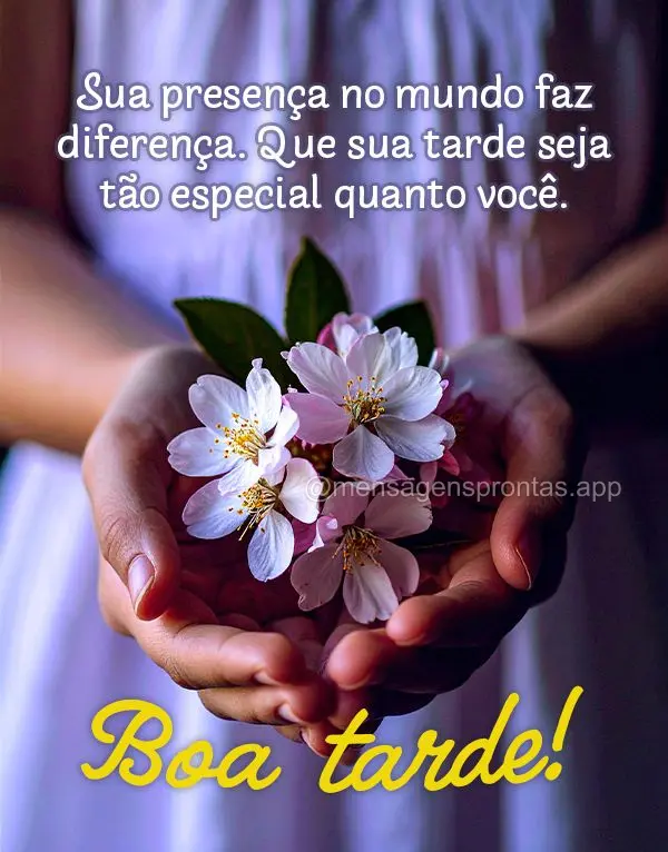 Sua presença no mundo faz diferença. Que sua tarde seja tão especial quanto você. Boa tarde!
