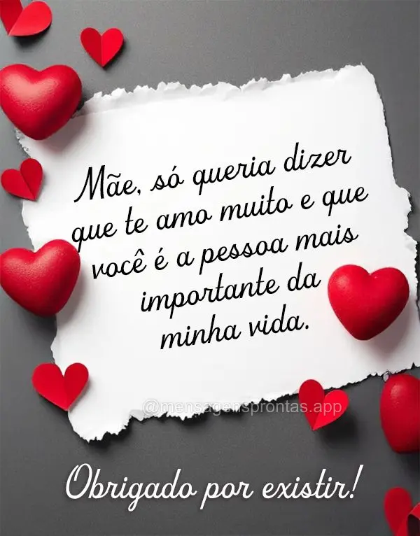 Mãe, só queria dizer que te amo muito e que você é a pessoa mais importante da minha vida. Obrigado por existir!
