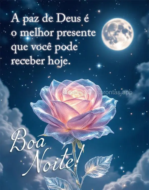 A paz de Deus é o melhor presente que você pode receber hoje. Boa noite!