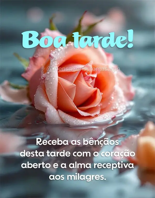 Receba as bênçãos desta tarde com o coração aberto e a alma receptiva aos milagres. Boa tarde!