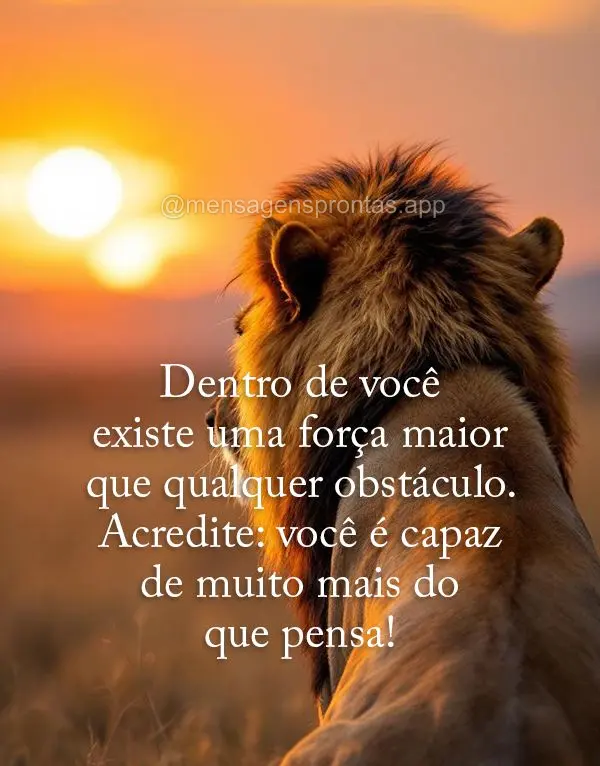 Dentro de você existe uma força maior que qualquer obstáculo. Acredite: você é capaz de muito mais do que pensa!