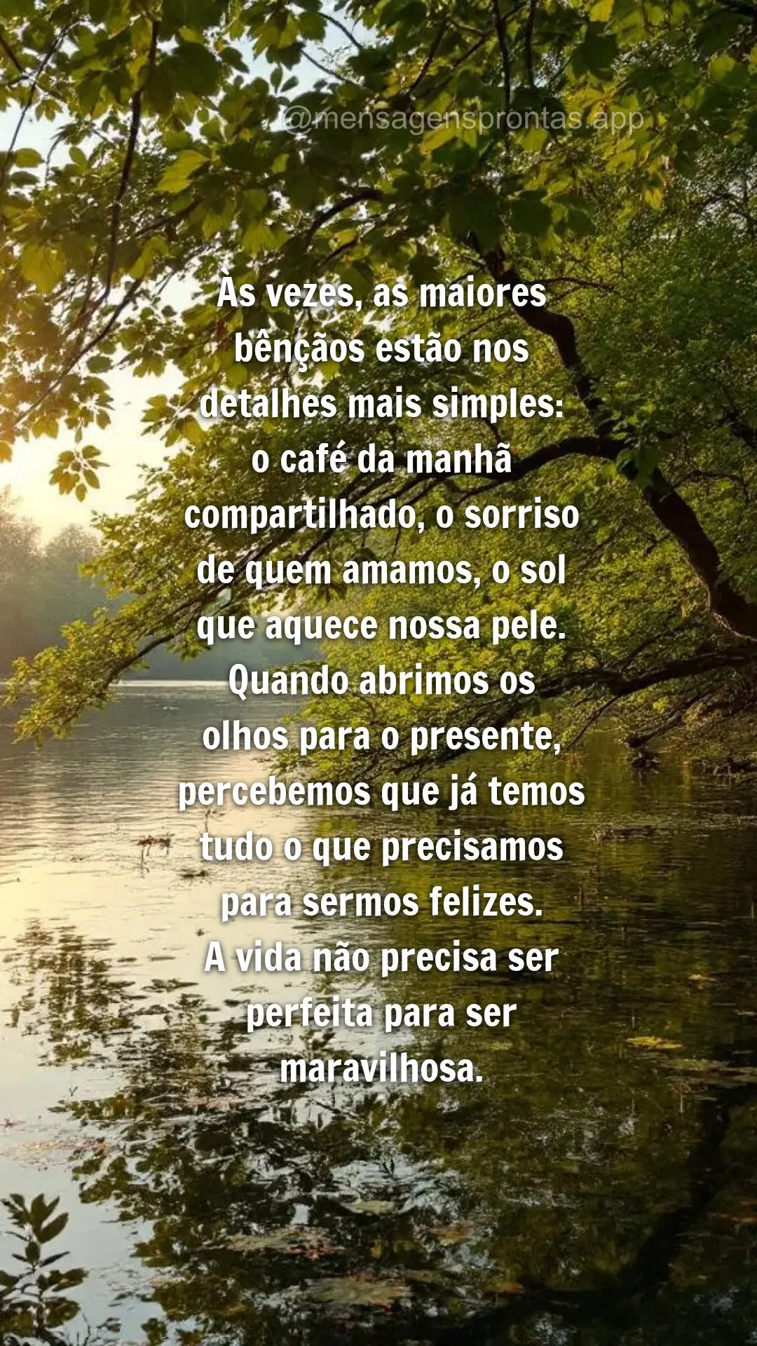 Às vezes, as maiores 
bênçãos estão nos 
detalhes mais simples: 
o café da manhã compartilhado, o sorriso 
de quem amamos, o sol 
que aquece ...