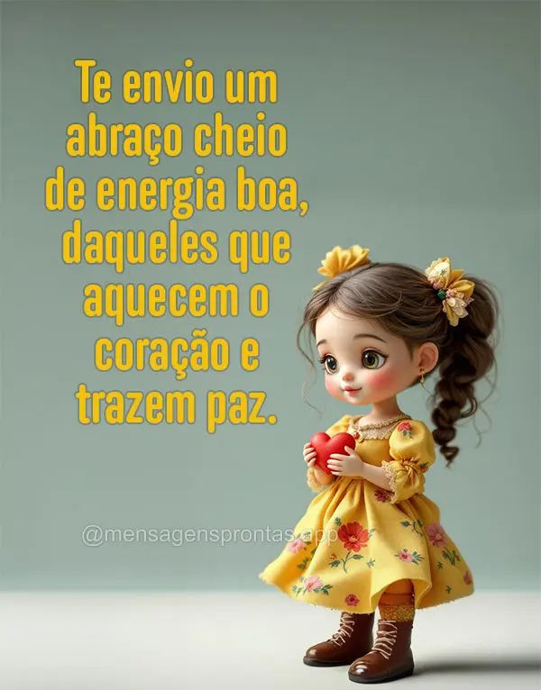 Te envio um abraço cheio de energia boa, daqueles que aquecem o coração e trazem paz.
