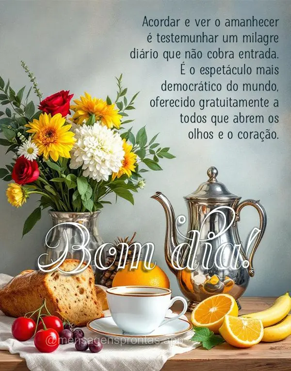 Acordar e ver o amanhecer é testemunhar um milagre diário que não cobra entrada. É o espetáculo mais democrático do mundo, oferecido gratuitamente ...