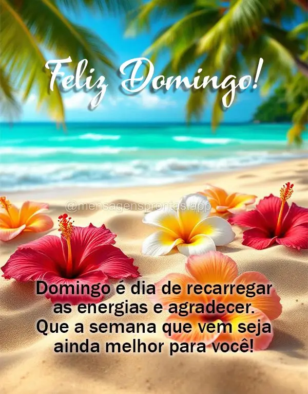 Domingo é dia de recarregar as energias e agradecer. Que a semana que vem seja ainda melhor para você! Feliz Domingo!