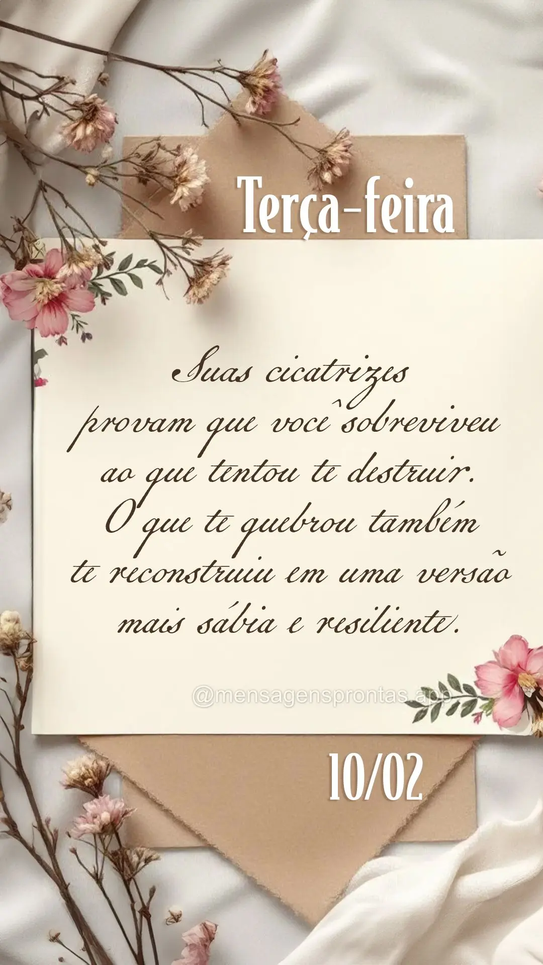 Suas cicatrizes provam que você sobreviveu ao que tentou te destruir. O que te quebrou também te reconstruiu em uma versão mais sábia e resiliente. 1...