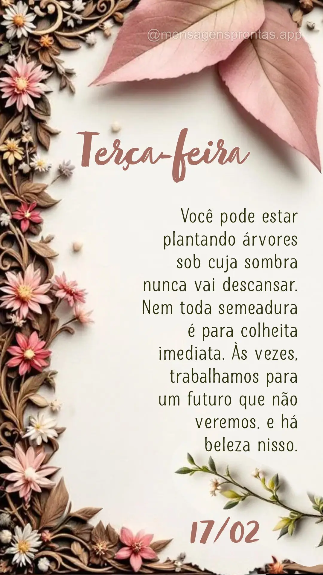 Você pode estar plantando árvores sob cuja sombra nunca vai descansar. Nem toda semeadura é para colheita imediata. Às vezes, trabalhamos para um fut...