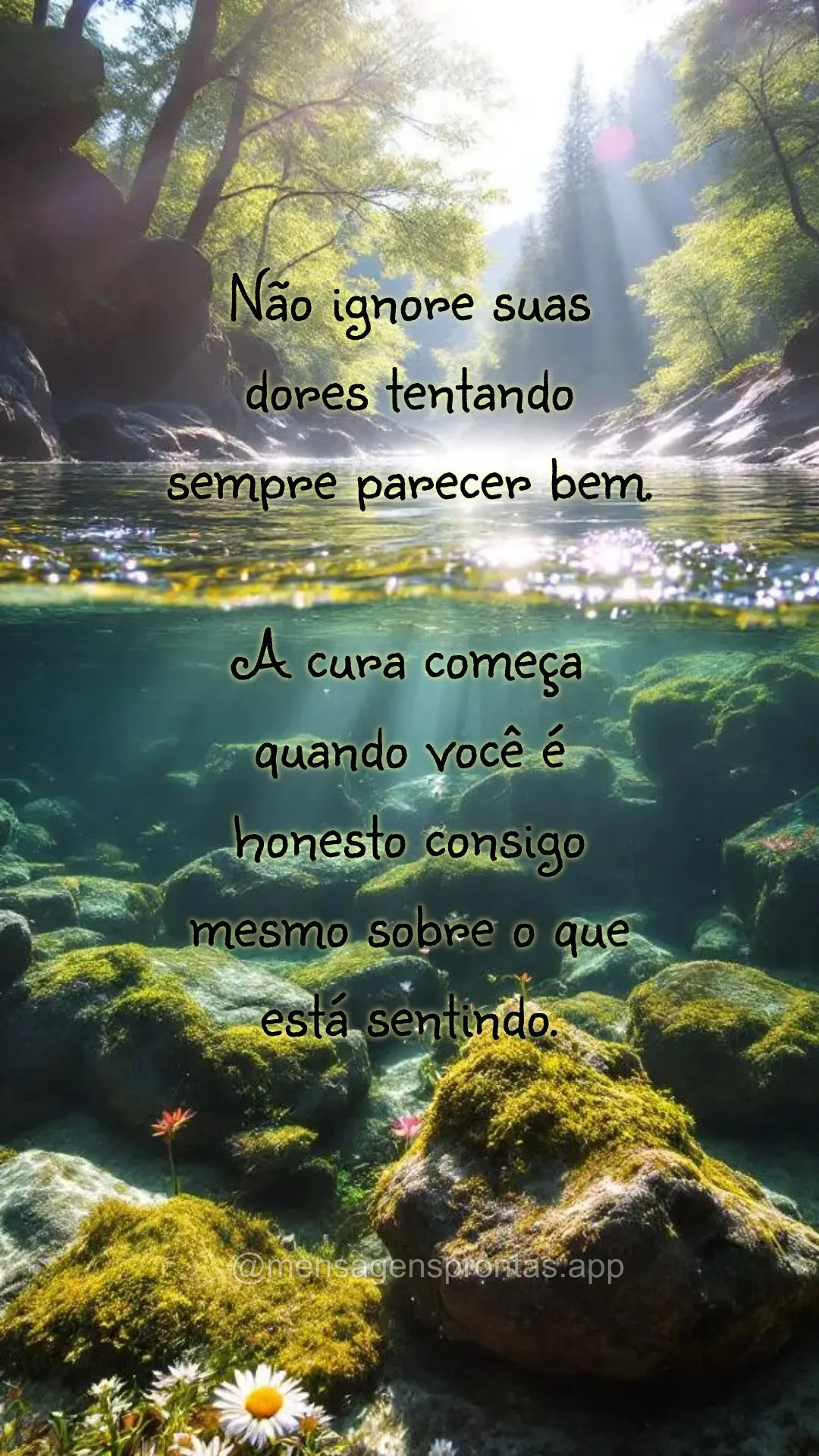 Não ignore suas 
dores tentando 
sempre parecer bem. 

A cura começa 
quando você é 
honesto consigo 
mesmo sobre o que 
está sentindo.