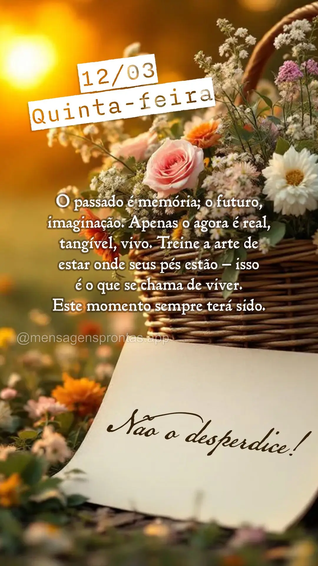 O passado é memória; o futuro, imaginação. Apenas o agora é real, tangível, vivo. Treine a arte de estar onde seus pés estão — isso é o que se...