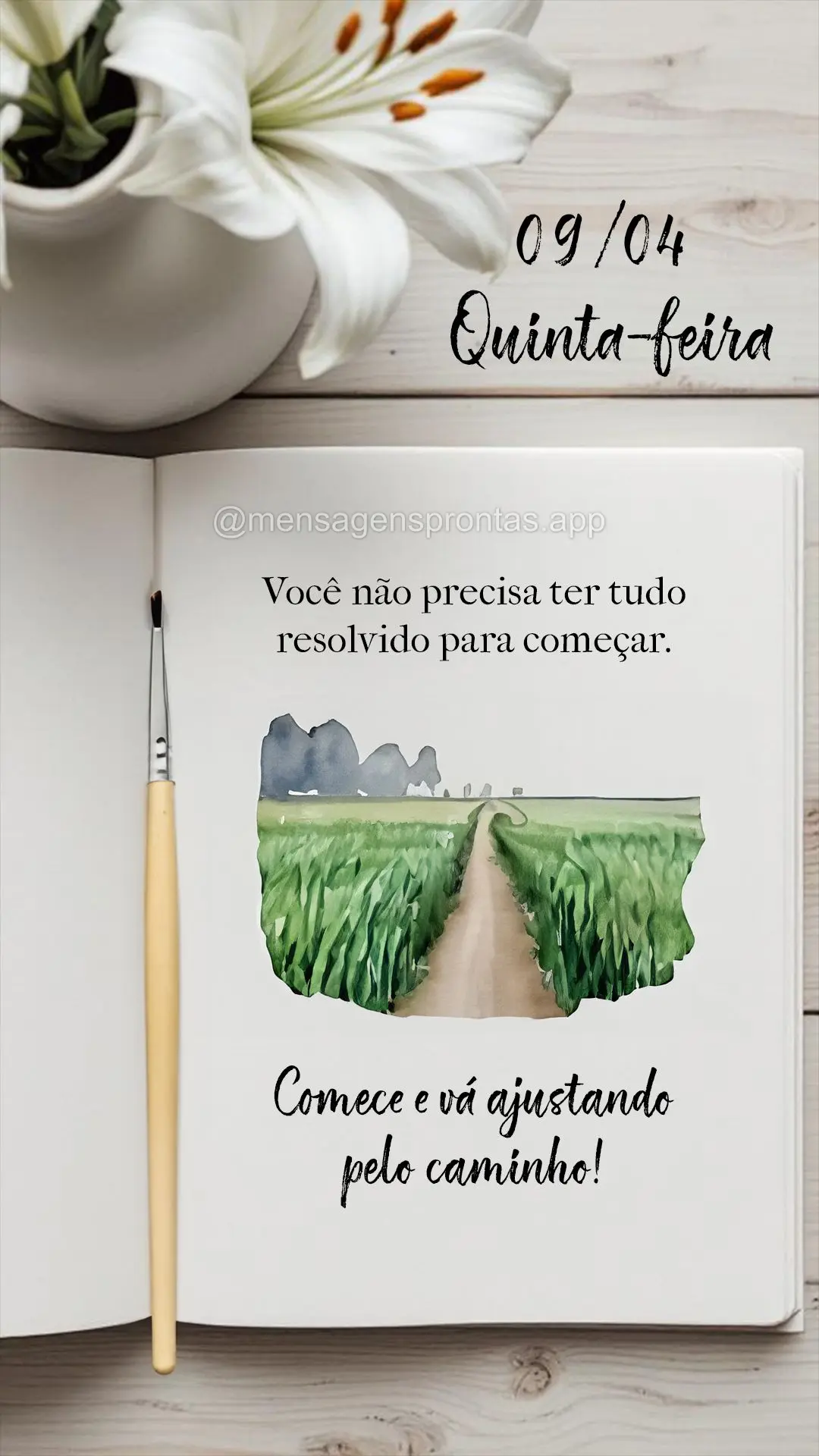 Você não precisa ter tudo resolvido para começar. Comece e vá ajustando pelo caminho. 09/04 Quinta-feira